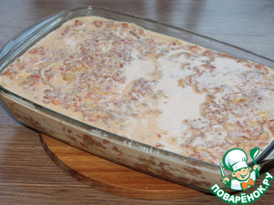 Запеканка с картофелем, кабачками, мясным фаршем