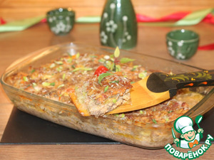 Запеканка с картофелем, кабачками, мясным фаршем