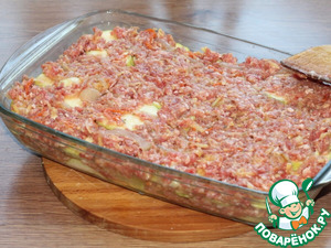 Запеканка с картофелем, кабачками, мясным фаршем