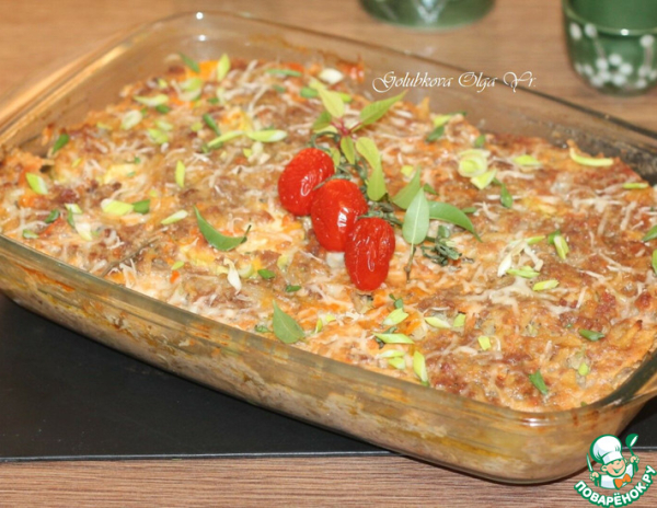 Запеканка с картофелем, кабачками, мясным фаршем