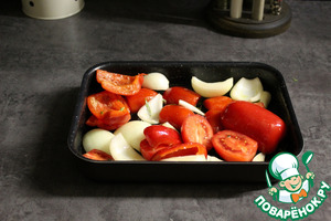 Паста с сыром страчателла и запечёнными овощами